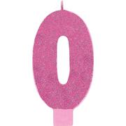 Giant Glitter Pink Number 0 Birthday Candle